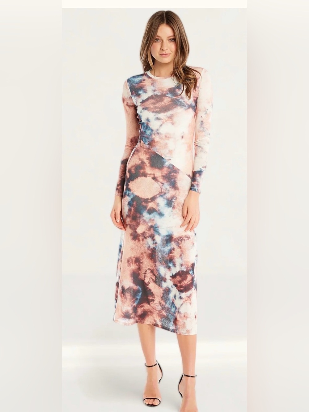 BARDOT Tie-Dye Long Sleeve Maxi Dress in Rose & Navy tie-dye sz L